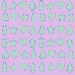 santa claus,mitten,feather,gift packed in a box,christmas tree,bird,toy,gingerbread man,christmas star,heart,snowman,star,vector, pattern, illustration, animal, cartoon, seamless, design, decoration, 