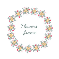Elegant frame for invitations.Frame of flowers and leaves.Decoration of flowers and leaves.