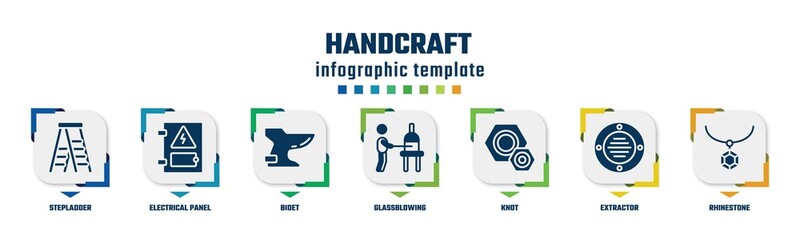 handcraft concept infographic design template. included stepladder, electrical panel, bidet, glassblowing, knot, extractor, rhinestone icons and 7 option or steps.