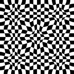 Abstract black and white chess concept 3d background. Wave pattern with the effect of illusion. Racial flag for various sports and racing events. Vector illustration.