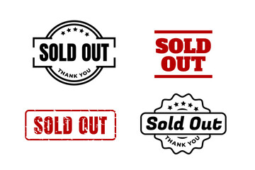 Sold out red grunge stamp, sale vintage rubber badge template isolated vector icon.