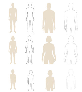 Set of men, women and kid silhouettes