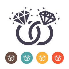 Diamond engagement ring icon on white background