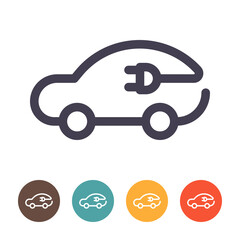 Electric car with plug icon isolated on white background, EV car, Eco friendly vehicle concept