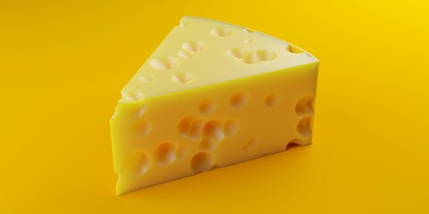 Triangle sliced piece of emmentaler cheese on yellow background