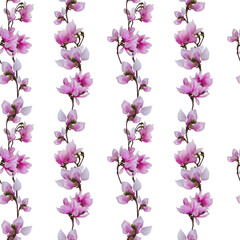 Fototapeta na wymiar Floral seamless pattern with pink magnolia flowers
