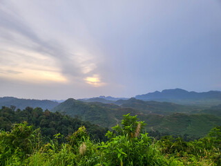 Fototapeta na wymiar Landscape in the morning in Wang Kelian viewpoint, Perlis, Malaysia.