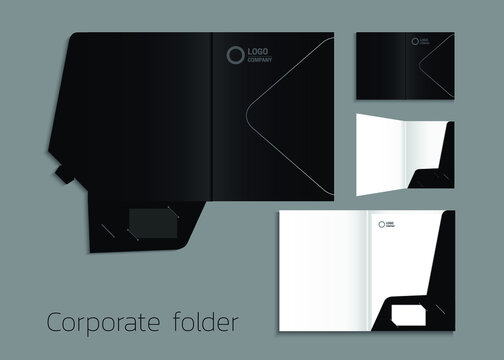 A4 size single pocket reinforced folder mock-up isolated a minimalistic design using black theme vector illustration. 
3D illustration
