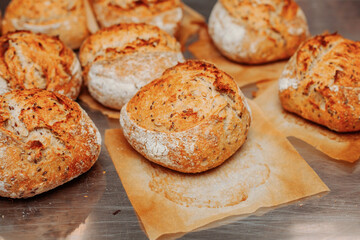 pile of freshly baked wheat bread