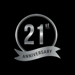 21st anniversary logo silver color for celebration event wedding greeting card invitation round tag