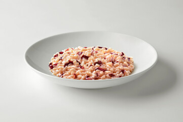Treviso red radicchio risotto in white bow