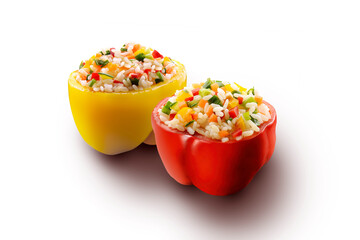 Fototapeta na wymiar Yellow and red pepper stuffed with rice and vegetables