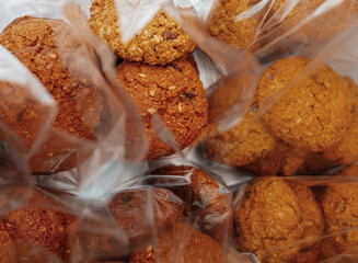 oatmeal cookies in portions in plastic packaging