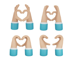 Hand gesture heart cartoon 3D style on white background. 3D rendering. Hand 3D Illustration.