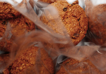 oatmeal cookies in portions in plastic packaging