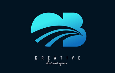 Creative blue letters OB o b logo with leading lines and road concept design. Letters with geometric design.