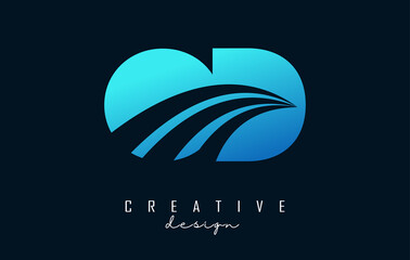 Creative blue letters OD o d logo with leading lines and road concept design. Letters with geometric design.