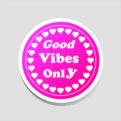 Pink sticker with hearts and an inscription 