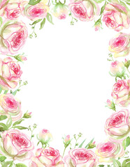 Roses frame. Watercolor clipart