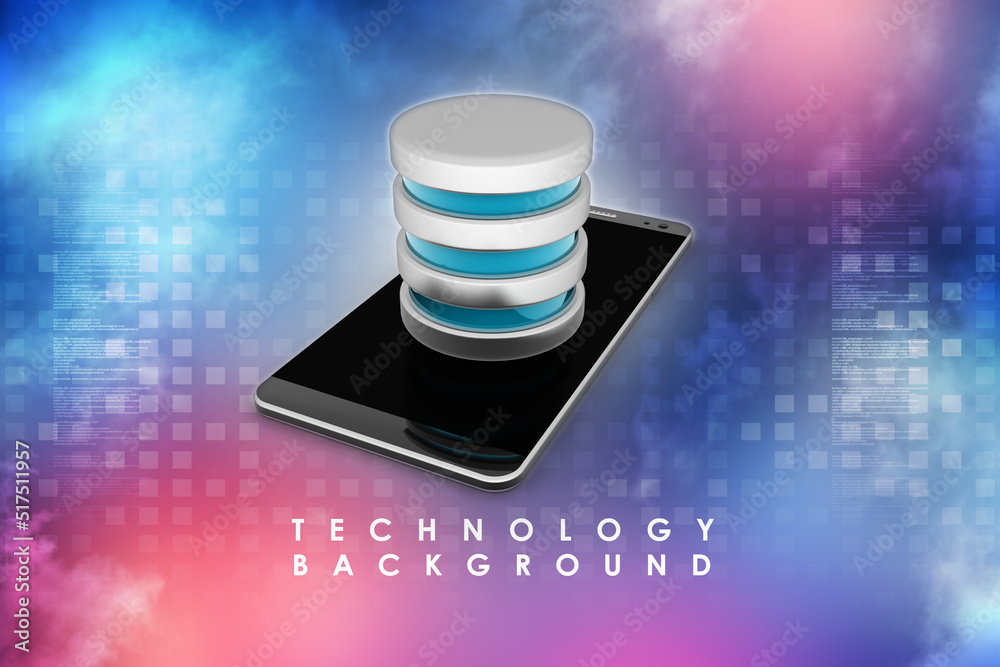 Poster 3d rendering database storage data base on mobile