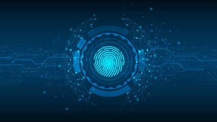 vector abstract security system concept with fingerprint on technology background.