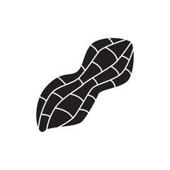 Peanut icon in black flat glyph, filled style isolated on white background