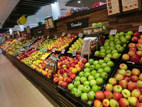 Fruits and vegetables at REWE market in Frankfurt am Main, Germany