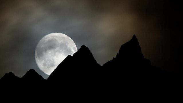 Panoramic view of Himalayas Mountains, Time Lapse by Night with Full Moon, Nepal