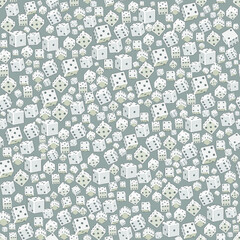 White dices of different sizes outlined on light gray background. Seamless pattern. Abstract casino design background, texture, wrapping. Dice gambling concept. 3d style. Vector illustration