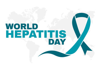 World Hepatitis Day July 28 banner or poster design. Green awareness ribbon and text.