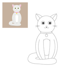White cat aristocrat with a pink collar children's coloring book