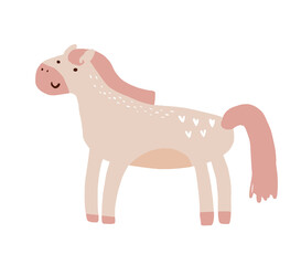 Cute Abstract Nursery Vector Illustration with Funny Hand Drawn Horse Isolated on a White Background. Simple Pink-Beige Happy Horse Print ideal for Card, Wall Art, Decoartion, Poster.