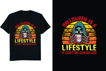 Halloween is a lifestyle it can't be canceled Halloween T-shirt design vector illustration retro vintage design 
with beer 
with pumpkin and ghost 

