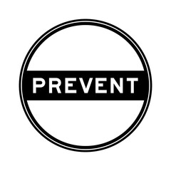 Black color round seal sticker in word prevent on white background