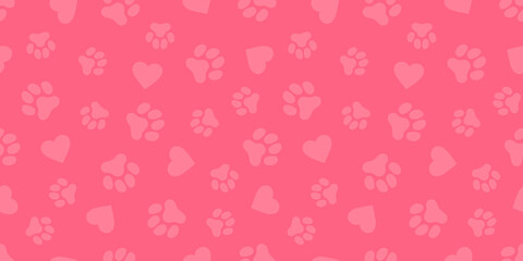 ハートと犬の足跡のパターン (Paw Prints & Heart Pattern. Vector Illustration)