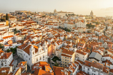 Fototapeta na wymiar Aerial panoramic view of downtown of Lisbon at sunrise, Portugal