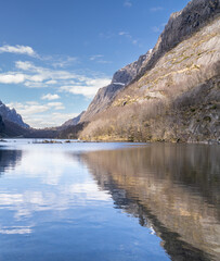 Byrkjedal, lake Byrkjedalsvatnet, beautiful valley in Norway