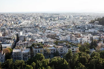 Fototapeten view on athens greece from top a lot of roofs © iordani