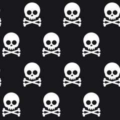 Pattern with skulls and bones on a black background.