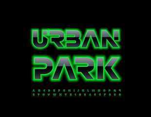 Vector modern sign Urban Park. Creative Neon Font. Illuminated Alphabet Letters and Numbers set