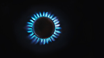 Real gas flame from above isolated on black background