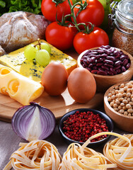 Composition with assorted organic food products on the table