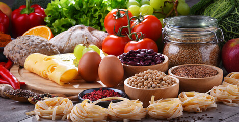 Composition with assorted organic food products on the table