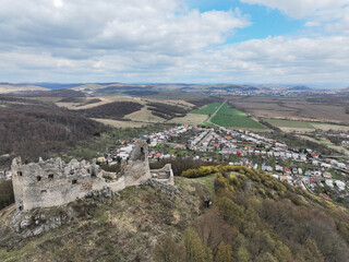 Fototapeta na wymiar Aerial view of castle in Brekov village in Slovakia