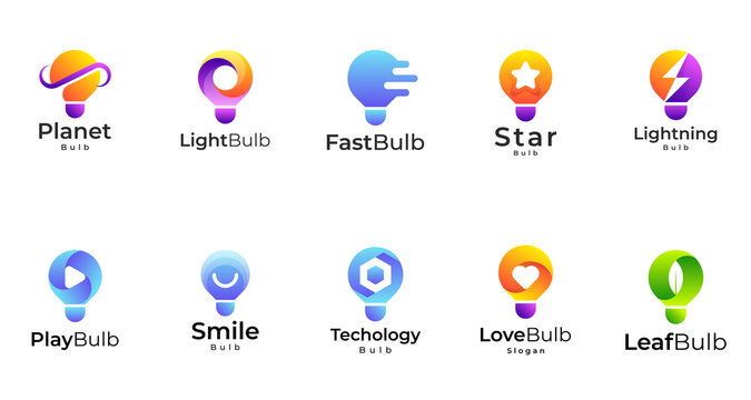 set light bulb logo, bulb gradient colorful logo