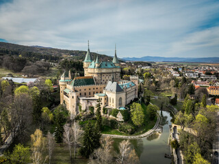 Aerial view of Bojnice castle in Slovakia