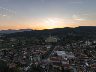 Aerial view of Bojnice Castle in Slovakia - Sunset