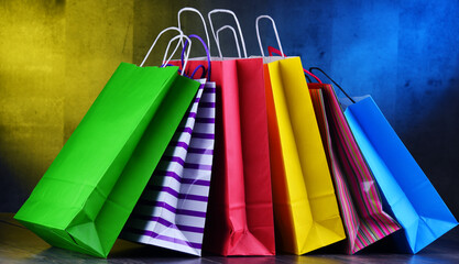 Composition with colorful paper shopping bags