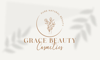 Botanical Floral element Hand Drawn Logo with Wild Flower and Leaves. Logo for spa and beauty salon, boutique, organic shop, wedding, floral designer, interior, photography, cosmetic.
