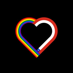 unity concept. heart ribbon icon of rainbow and chile flags. vector illustration isolated on black background